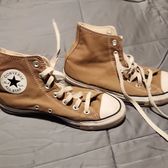 Converse High Top Sneakers - Tan with White Accents - Picture 3 of 6